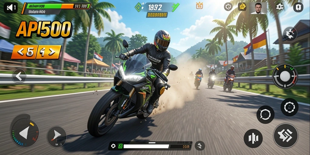 Tampilan gameplay seru dalam API5000 dengan balapan motor yang menegangkan.