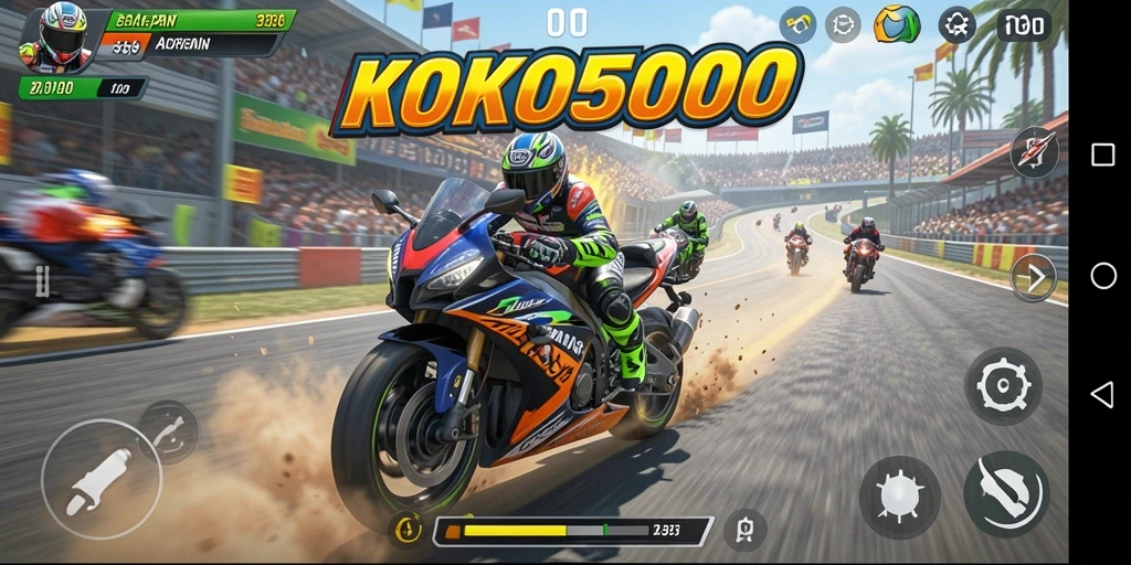 Gameplay mendebarkan balapan motor di KOKO5000.