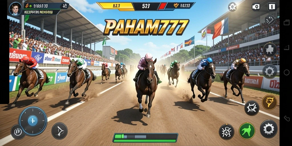 Tampilan gameplay seru PAHAM777 saat balapan.