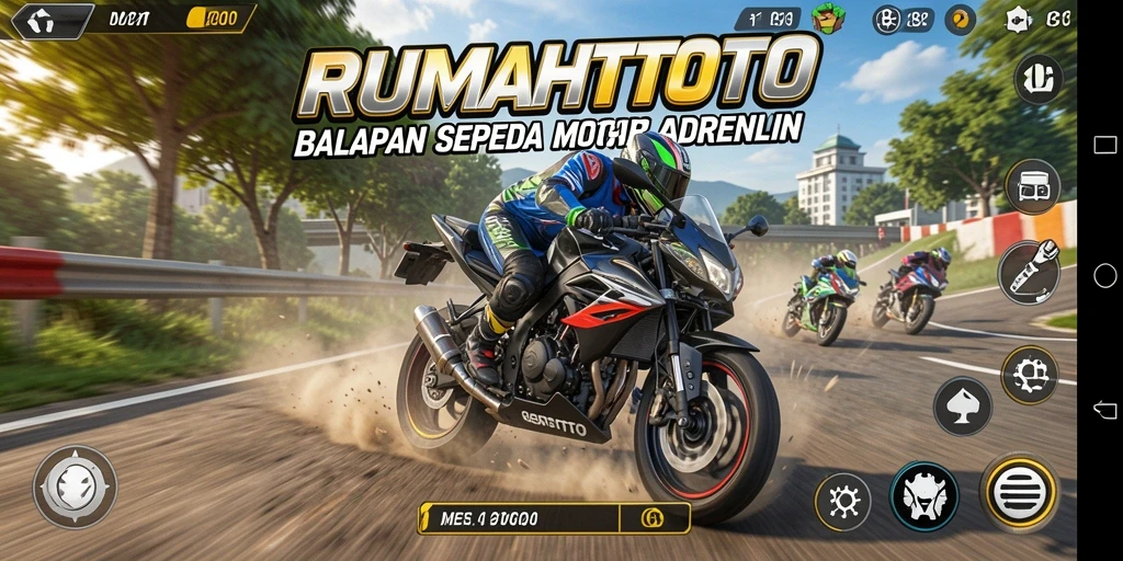 Screenshot gameplay RUMAHTOTO menampilkan aksi balapan yang mendebarkan.